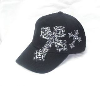 Zebra Silver Cross Rhinestone Black Baseball Hat Cap