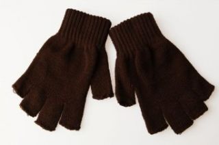 Fingerless Solid Brown Knit Gloves Clothing