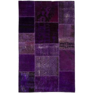 Hand knotted Solid Deep Plum Wool Rug (5 x 8)