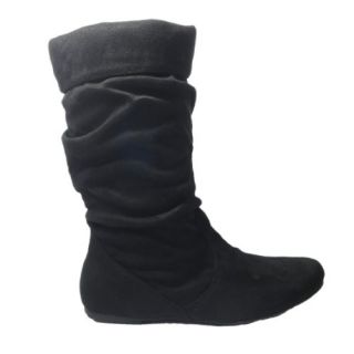 Mid Calf Slouchy Pull On Flat Boots Black 5 10: Shoes