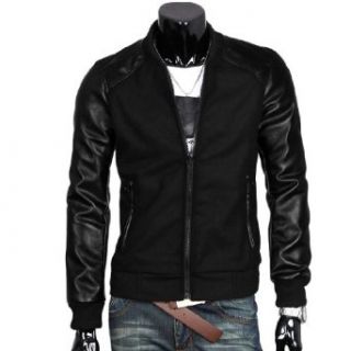 Allegra K Mens Zip Closure Front Long Sleeve Leather Look