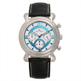Lucien Piccard Mens Stainless Steel Black Leather Watch