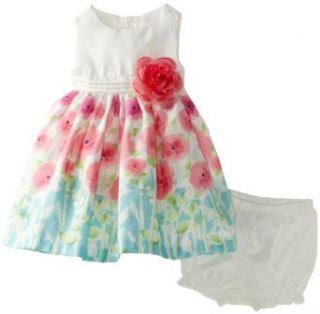 Nannette Baby girls Infant Floral Santeen Dress: Clothing