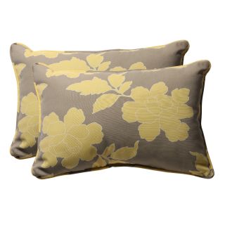 Decorative Grey/ Yellow Rectangle Floral Outdoor Toss Pillow (Set of 2