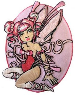Novelty Iron On Patch   Sexy Pink Lace Fairy Pixie w