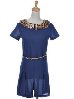 Anna Kaci S/M Fit Dark Blue Cheetah Print Mock Dress Nylon