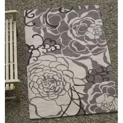Handmade Alexa Prive Grey Rose Pattern Floral Wool Rug (5 x 8