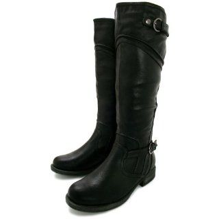 Spy Love Buy Macie Block Heel Knee High Wide Calf Biker Boots: Shoes