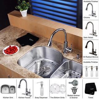 Kraus Stainless Steel Undermount Kitchen Sink/ Brass Faucet/ Dispenser