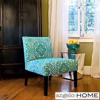 angeloHOME Bradstreet Modern Damask Turquoise Blue Upholstered