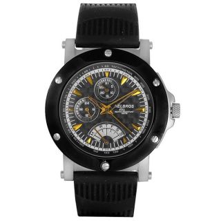 Helbros Mens Black and Yellow Multifunction Dial Sport Watch