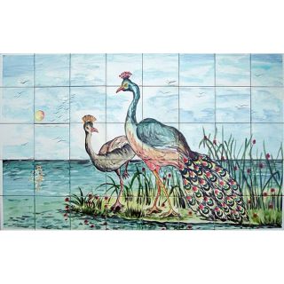 Mosaic Landscape Peacock Couple 40 tile Mural