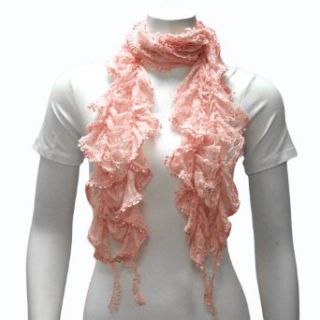 Pink Ruffled Lace Lightweight Gathered Scarf Clothing