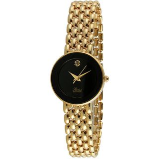 Swiss Edition Womens Goldtone Panther Link Black Dial Watch