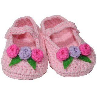 Handmade Crochet Baby Mary Jane Booties / Shoes (6 9M, Soft Pink / Hot