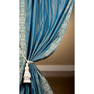 Signature Embroidered Blue Faux Silk Taffeta 108 inch Curtain Panel