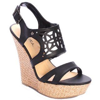 Paprika EVAN Platform Wedge Sandals (8.5, Black) Shoes
