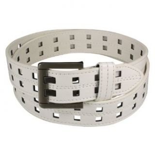 Double Square Holes Stitched Wide Belt   White Clothing