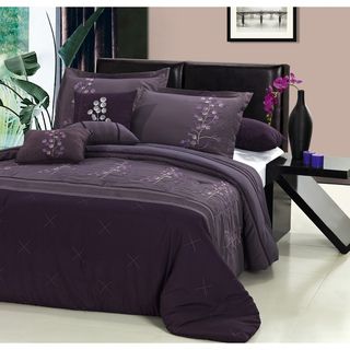 Poppy Flower Plum 8 piece Oversized and Overfilled Comforter Set