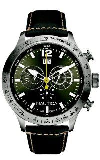 Nautica Mens N19563G BFD 101 Chronograph Silver Dial Black Leather