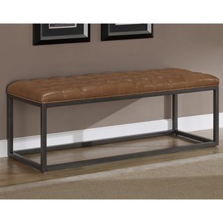 Healy Saddle Brown Bonded Leather and Metal Bench