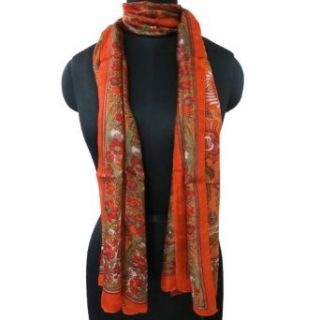 Iba Orange Floral 100% Pure Silk Scarf Women Wear Scarves