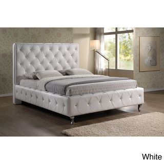 Stella Crystal Tufted White Modern Bed with Upholstered Headboard