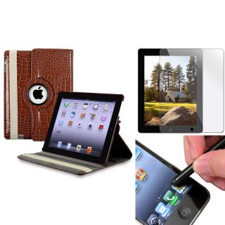 Brown Leather Case/ Screen Protector/ Stylus for Apple iPad 3