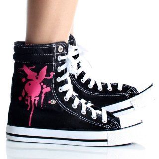 Playboy Bunny Womens High Top Sneakers Skate Shoes Black Lace up Boots
