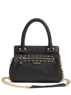GUESS Textured Leather Small Satchel, BLACK Clothing