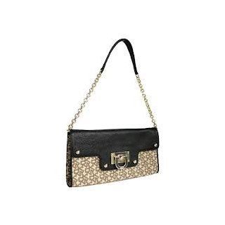 DKNY Chino Black N/S T & C w/French Grain Leather Clutch Handbag