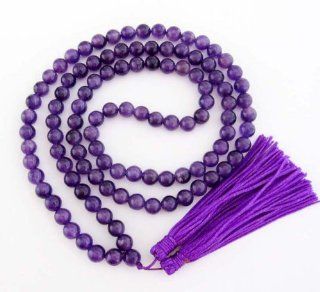 8mm 108 Purple Jade Stone Beads Buddhist Prayer Mala