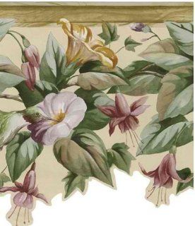 Light Brown 418B113 Floral Bloom Scalloped Wallpaper Border   