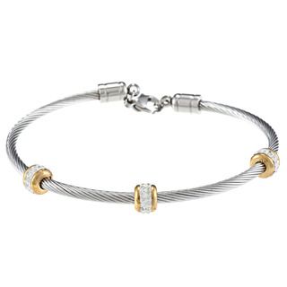 La Preciosa Stainless Steel Clear Crystal Cable Bracelet