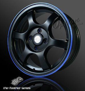 Spoke Racing Wheel Black W/ Blue Lip JDM Style Rim 15 Inch 5x114.3