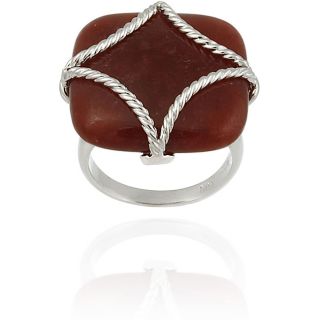 Glitzy Rocks Sterling Silver Square Red Jade Braided Design Ring