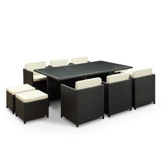 Evo Outdoor 11 piece Dining Set in Espresso with White Cushions