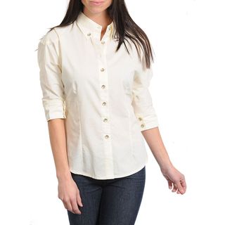Stanzino Womens Cream 3/4 sleeve Button down Shirt