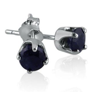 Sterling Silver 4mm Round Natural Sapphire Stud Earrings