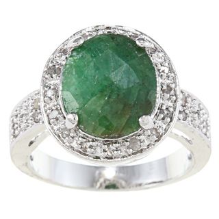 Silvertone Rough cut Emerald and 1/4ct TDW Diamond Ring (J K, I3
