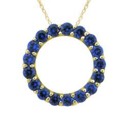 10k Gold September Birthstone Small Created Sapphire Circle Necklace