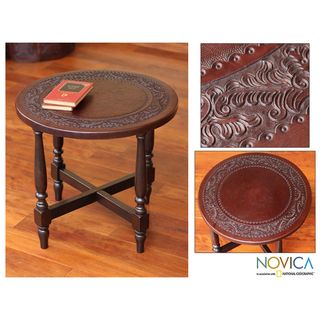 Mohena Wood and Leather Round Colonial Guard Table (Peru