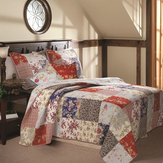 Amelia Deluxe 5 piece Floral/Plaid Vermicelli Quilted Bedspread Set