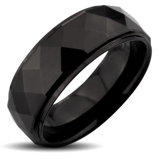 Mens Tungsten Carbide Black Faceted Ridged Edge Ring (8 mm) Today $