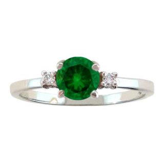 10k Gold May Birthstone Created Emerald and Diamond Ring