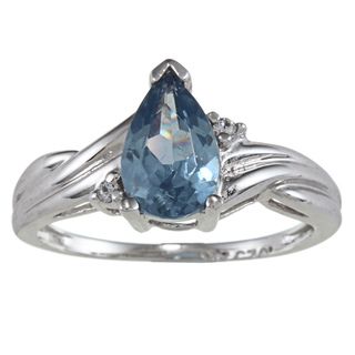 Sterling Essentials Silver Pear cut Blue and White Cubic Zirconia Ring