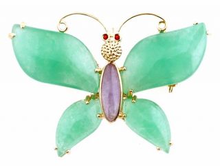 14 kt. Yellow Gold and Jade Butterfly Pin
