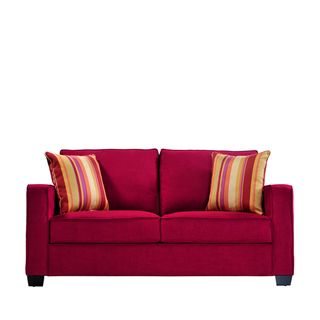 Portfolio Madi Crimson Red Microfiber Sofa with Wine Striped Accent