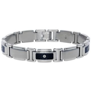 Stainless Steel Mens 1/10ct TDW Diamond Link Bracelet