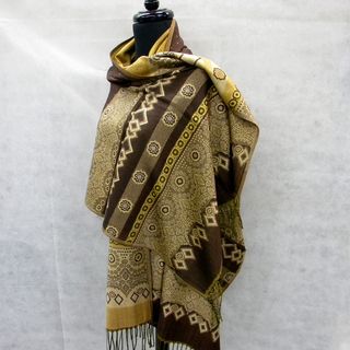 Dark Chocolate Fashion Scarf with Golden Floral Tapesty